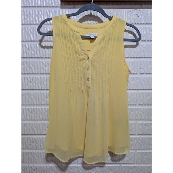 Charter Club Women's Yellow Sleeveless V-Neck Sheer Overlay Tank Top Size XS - Picture 1 of 6